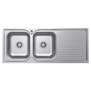 Tiva 1180 Kitchen Sink With Double Bowl & Drainer, Left and Right Hand side, Polished Stainless Steel