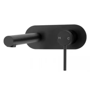 Aquaperla Pino Round Bathtub Basin Wall Mixer With Spout - Black