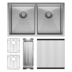 Hana Double Kitchen Sink, 27l, 27l - Brushed Stainless