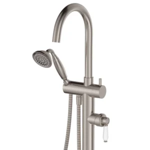 Eleanor Bath Hand Shower With White Handel - PVD Brushed Nickel