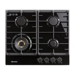Technika 60cm Black Glass Gas Cooktop TGC6GBK