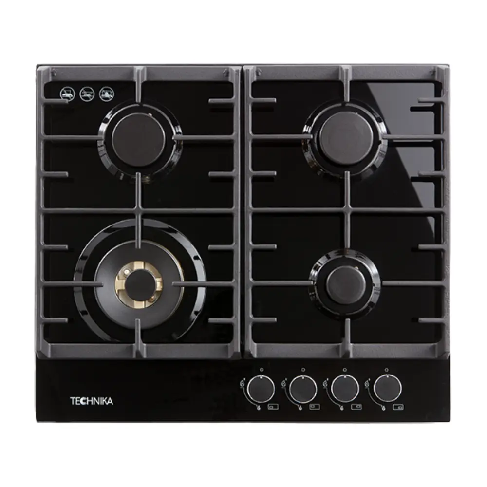 Technika 60cm Black Glass Gas Cooktop TGC6GBK