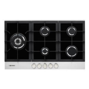 Technika 90cm Black Glass and Stainless Steel Gas Cooktop - TGC9GLWBGFS