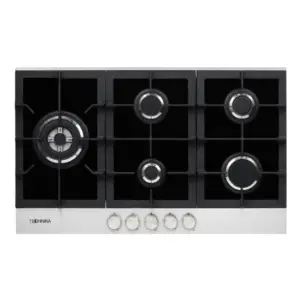 Technika 90cm Black Glass and Stainless Steel Gas Cooktop - TGC9GLWBGFS