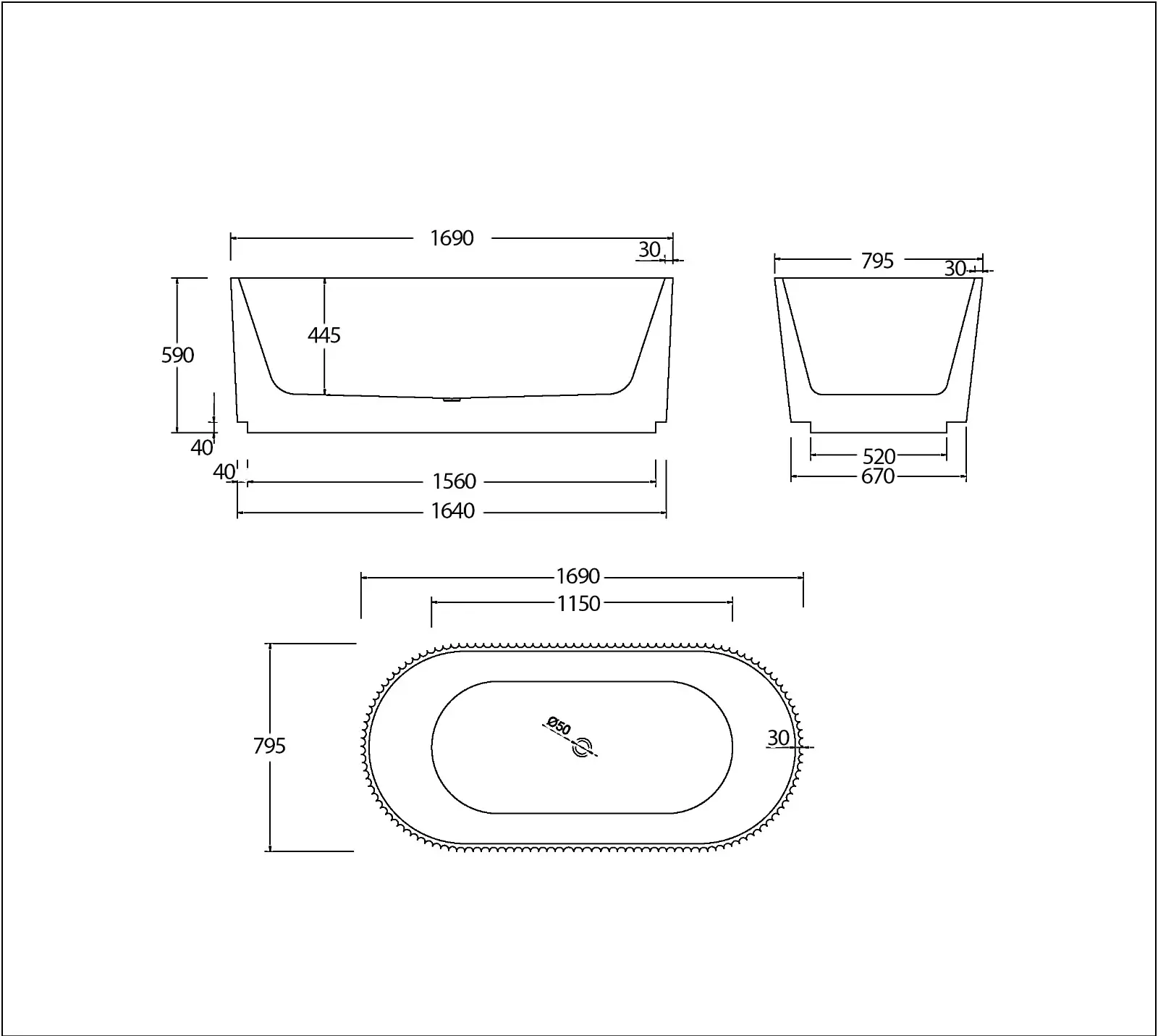 Cairo Freestanding Bathtub BTC1700 - White - Image 3