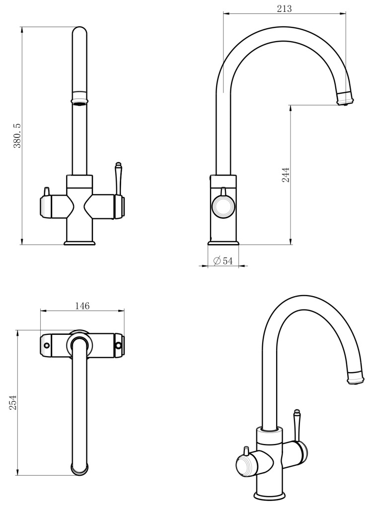 Meca Heritage 3 Way Filter Sink Mixer SM-4-FLT-DB - Dusk Bronze - Image 2