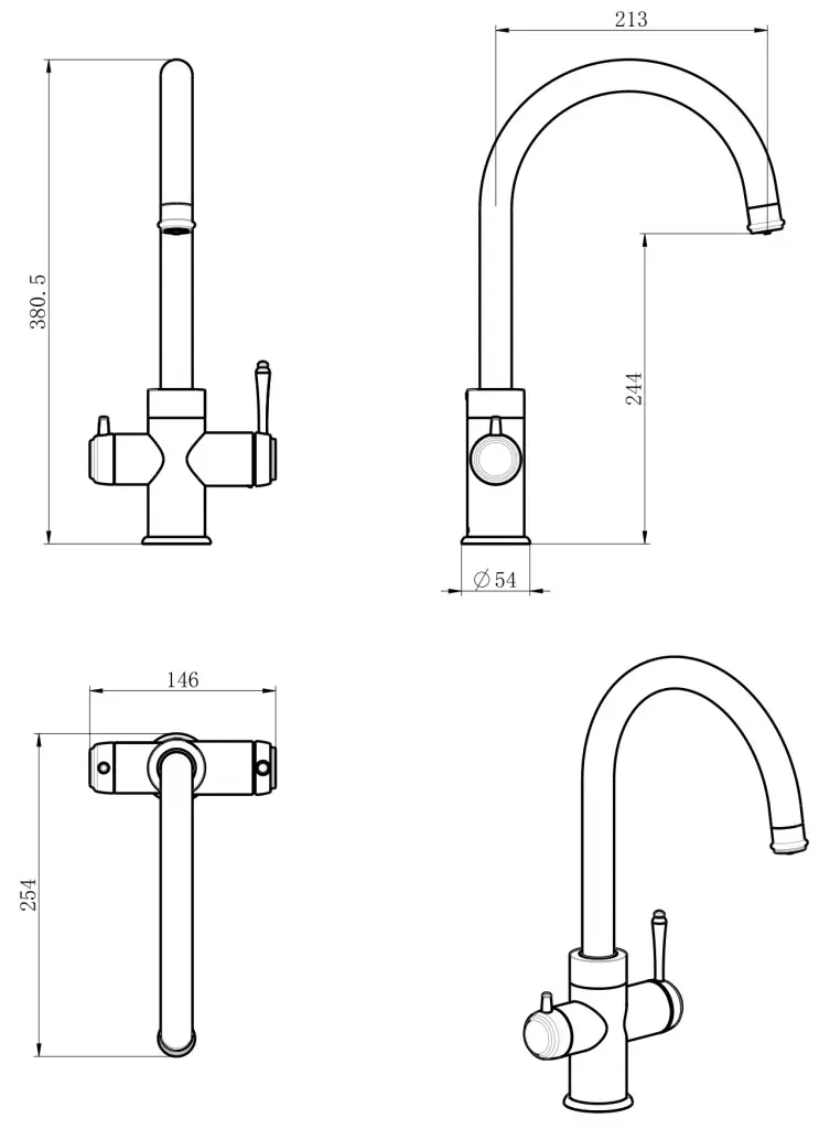 Meca Heritage 3 Way Filter Sink Mixer SM-4-FLT-CP - Chrome - Image 2