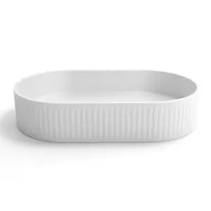 Oval Concrete Fluted Basin - White