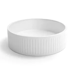Round Concrete Fluted Basin - White