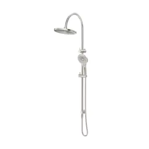 Meca Fluted Gooseneck Dual Shower Rail Brushed Nickel - DSH-R-6H-NR-BN