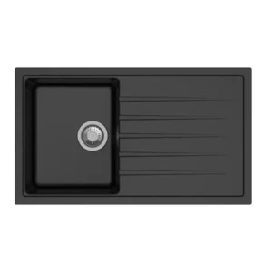 Carysil Vivaldi Single Bowl With Drainer Granite Kitchen Sink 780x500mm Deep Black - VIVALDI D-100S-B