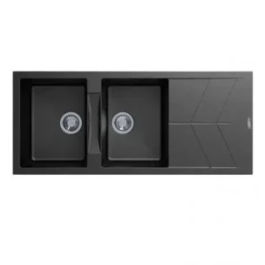 1160 Carysil Jazz D200 Double Bowl Drainer Board Granite Kitchen Sink Top-Flush-Under Mount Black – TWMD-200J