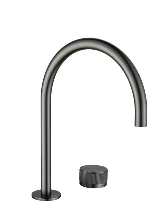 Bellavista Mica Fluted Gooseneck Hob Sink Basin Mixer Set - Gun Metal - Image 2