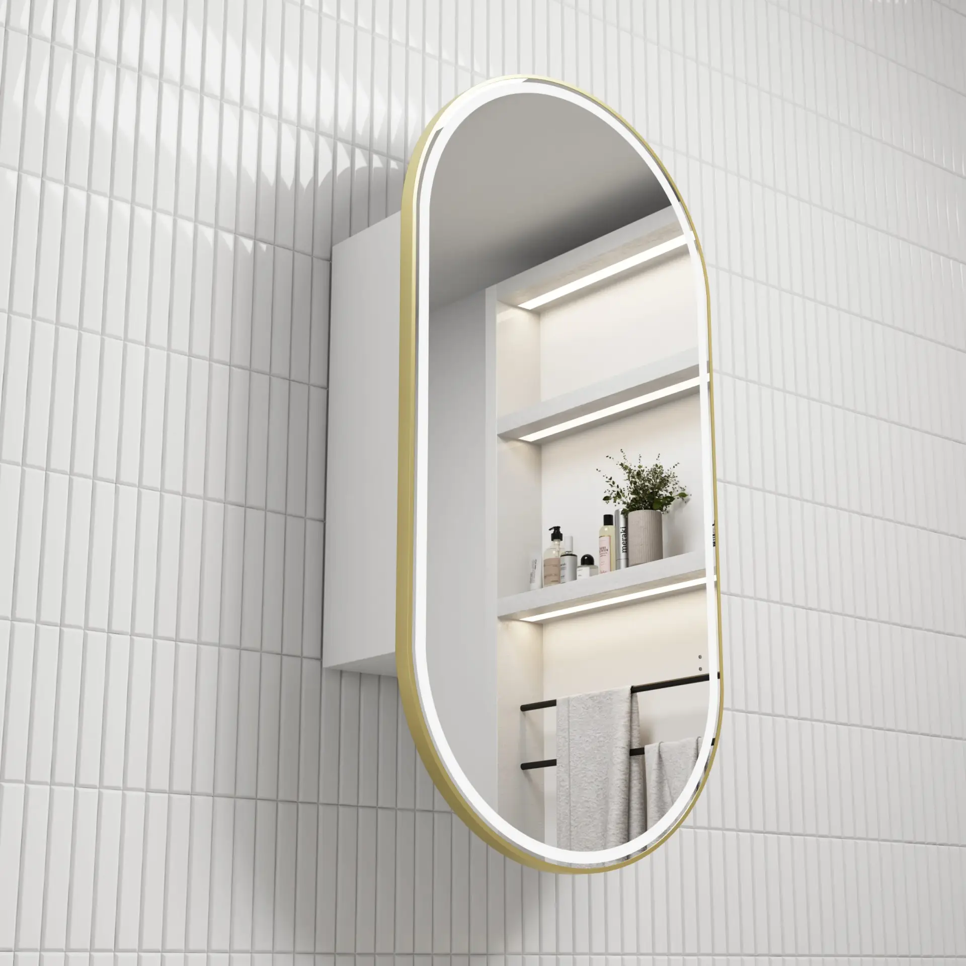 Crystal Full LED Shaving Cabinet - Brushed Gold