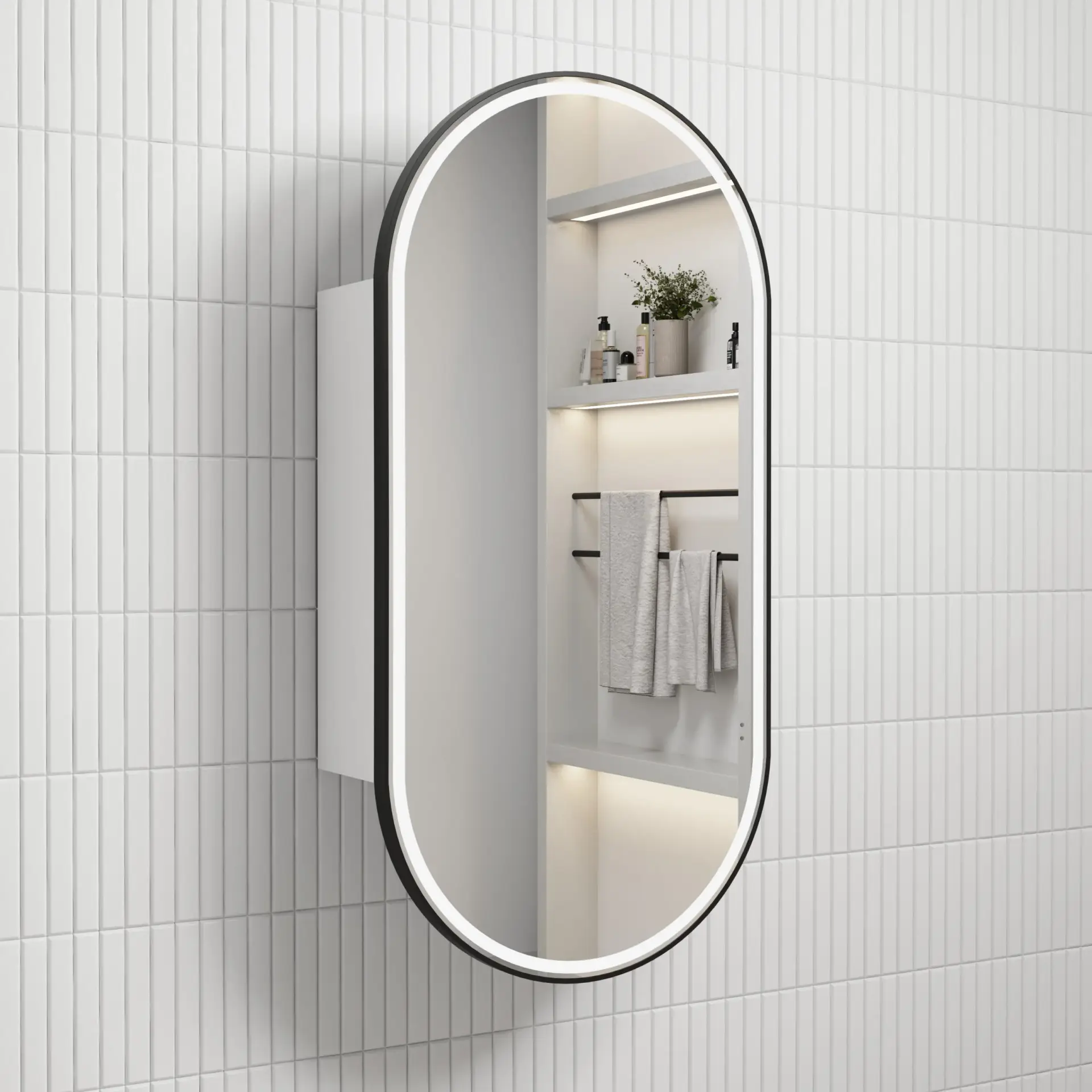 Crystal Full LED Shaving Cabinet - Matte Black