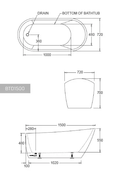 Dublin Freestanding Bathtub BTD1500 - White - Image 4
