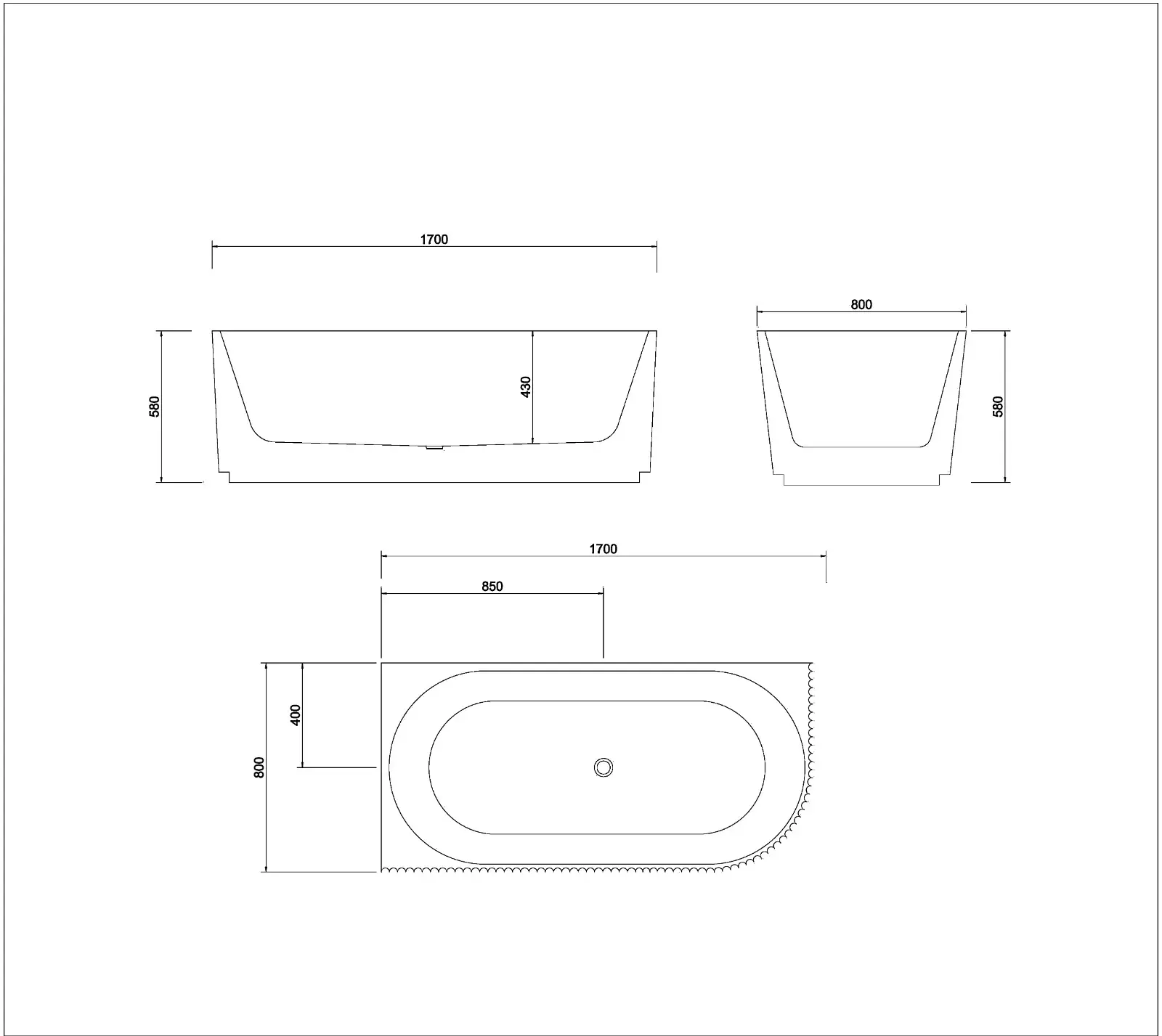 Genova Right Corner Bathtub BTG1700L - White - Image 3