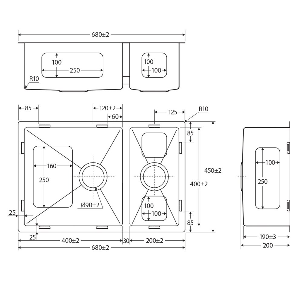 Hana Double Kitchen Sink, Brushed Stainless Steel, 30L,15L - Image 5