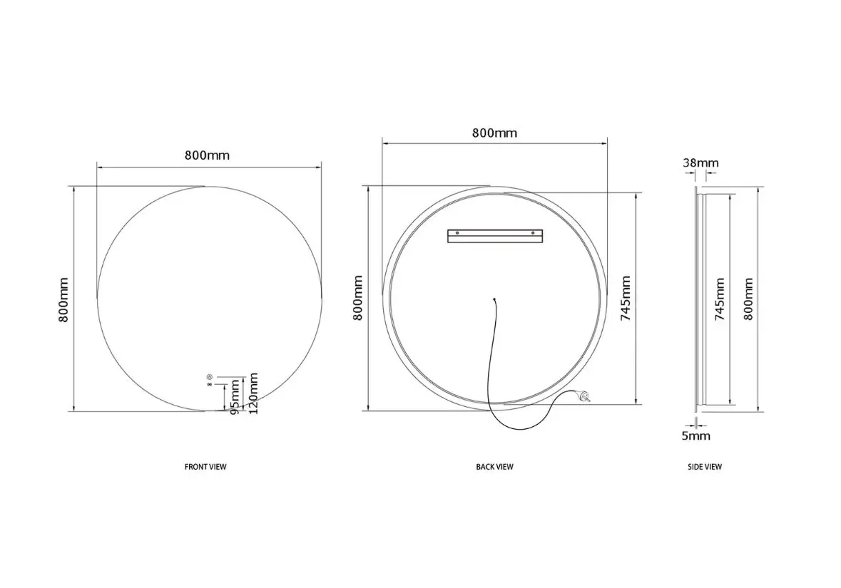 Led Bondi Frameless Tuffi Mirror 800mm - LED-R800N - Image 3
