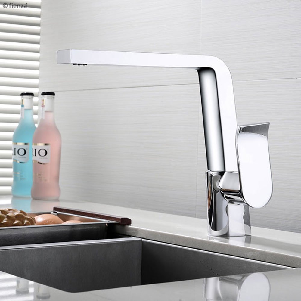 Fienza Lincoln Swivel Sink Mixer - Polished Chrome, With Black Handle - Image 4