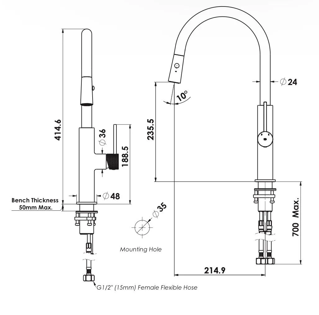 Maci Pull Down Sink Mixer LF21202542GM - PVD Gun Metal - Image 2