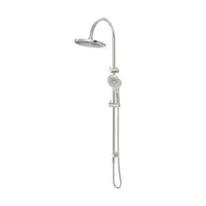 Meca Fluted Gooseneck Dual Shower Rail Brushed Nickel – DSH-R-6H-NR-BN
