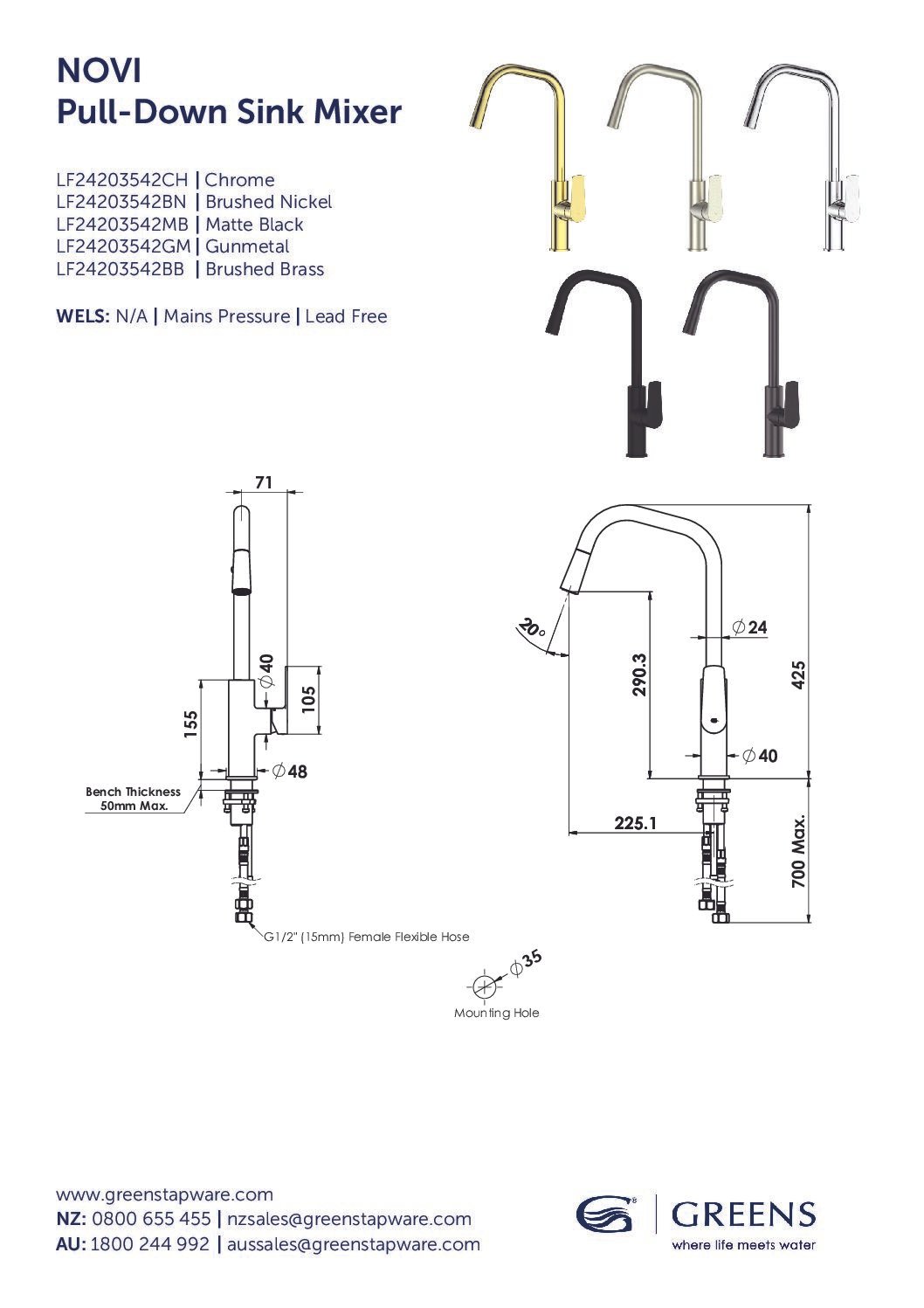 Novi Pull-Down Sink Mixer: LF24203542GM - Image 2