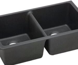 Black Kitchen Sink Granite Stone Under Mount Double Bowls 838*476*241mm-