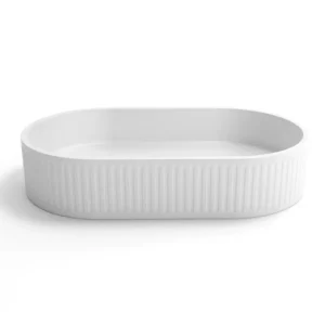 Oval Concrete Fluted Basin – White
