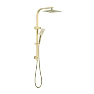 Taran Twin Shower On Rail Top Inlet Square 250mm Brushed Gold – TSSTI-BG10