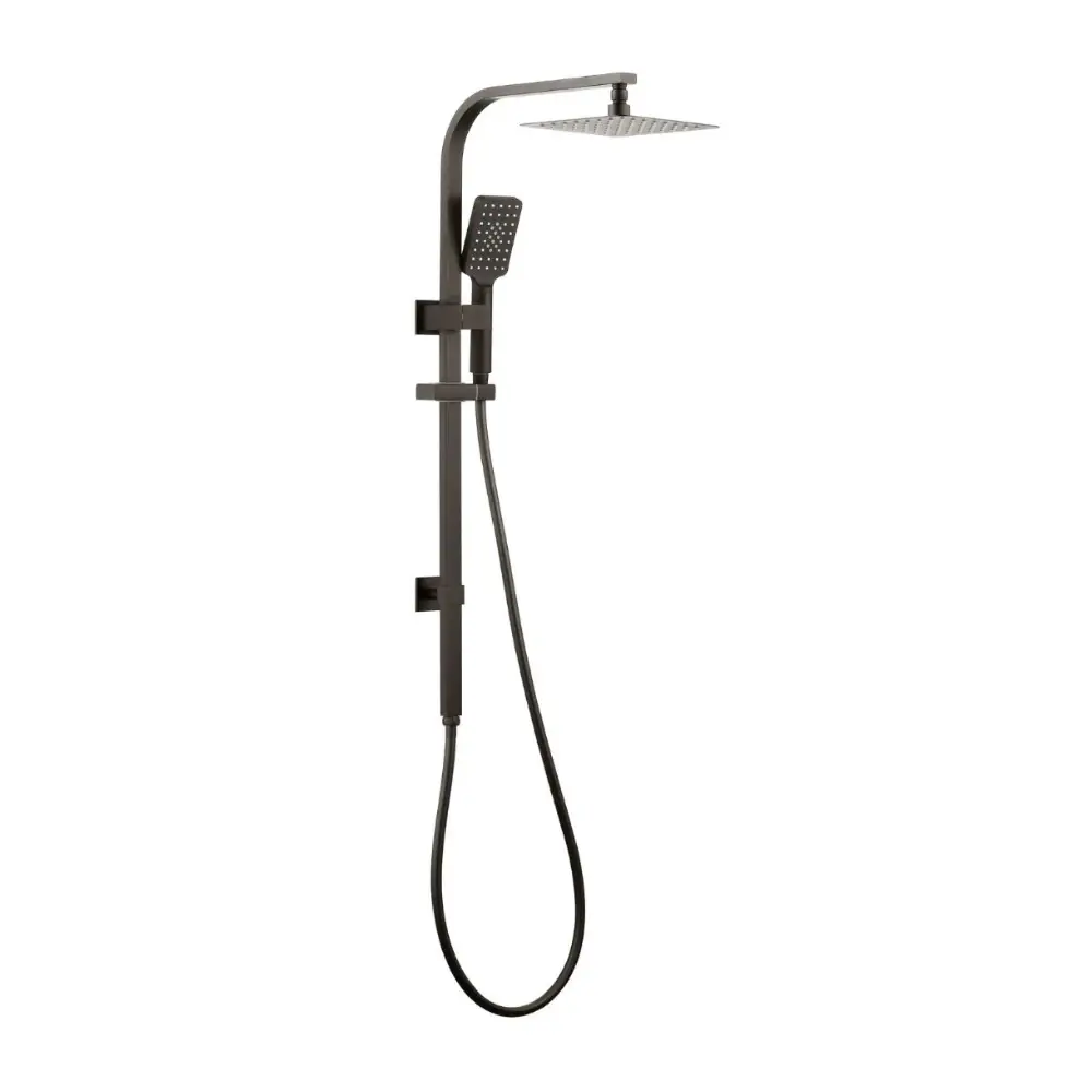 Taran Twin Shower On Rail Top Inlet Square 250mm Gun Metal - TSSTI-GM10