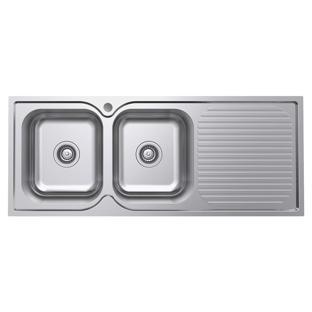 Tiva 1180 Kitchen Sink With Double Bowl & Drainer, Left and Right Hand side, Polished Stainless Steel