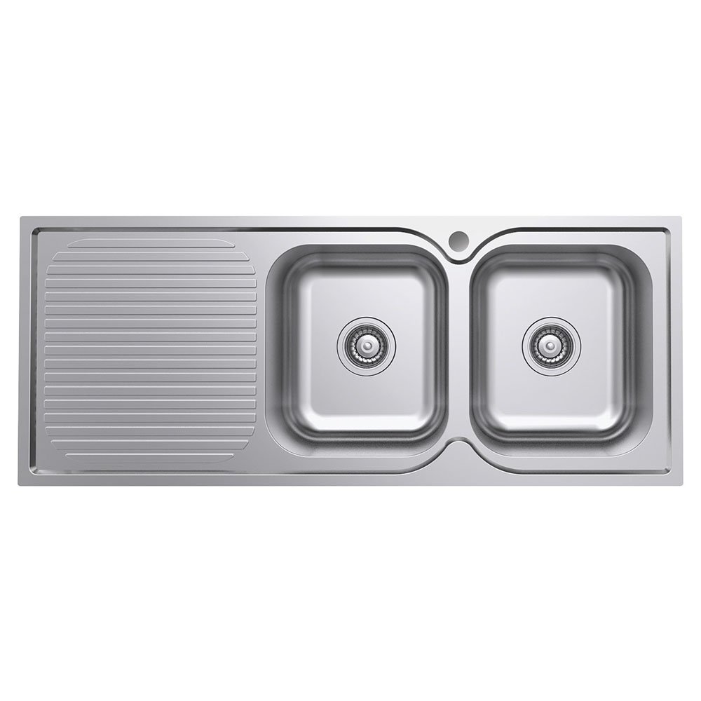 Tiva 1180 Kitchen Sink With Double Bowl & Drainer, Left and Right Hand side, Polished Stainless Steel - Image 2