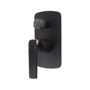 Esperia Matt Black & Rose Gold Solid Brass Shower/Bath Mixer with Diverter Wall Mounted