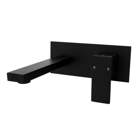 Vallo Matte Black Bathtub/Basin Wall Mixer With Spout - Image 2