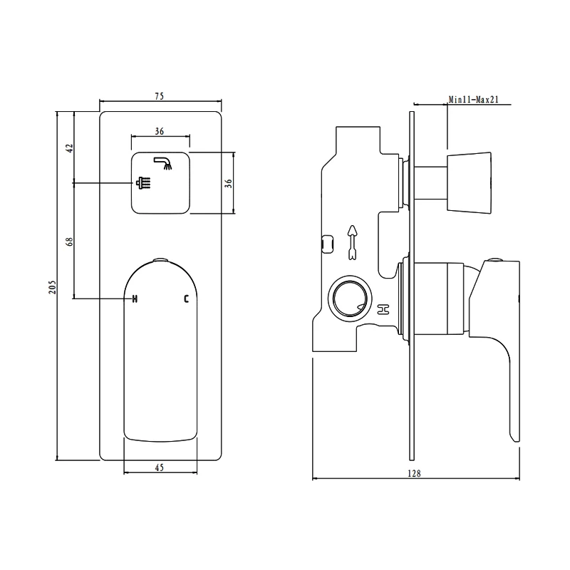 OVA Series Chrome Wall Mixer with Diverter Trim Kit(match CLPD) - Image 2