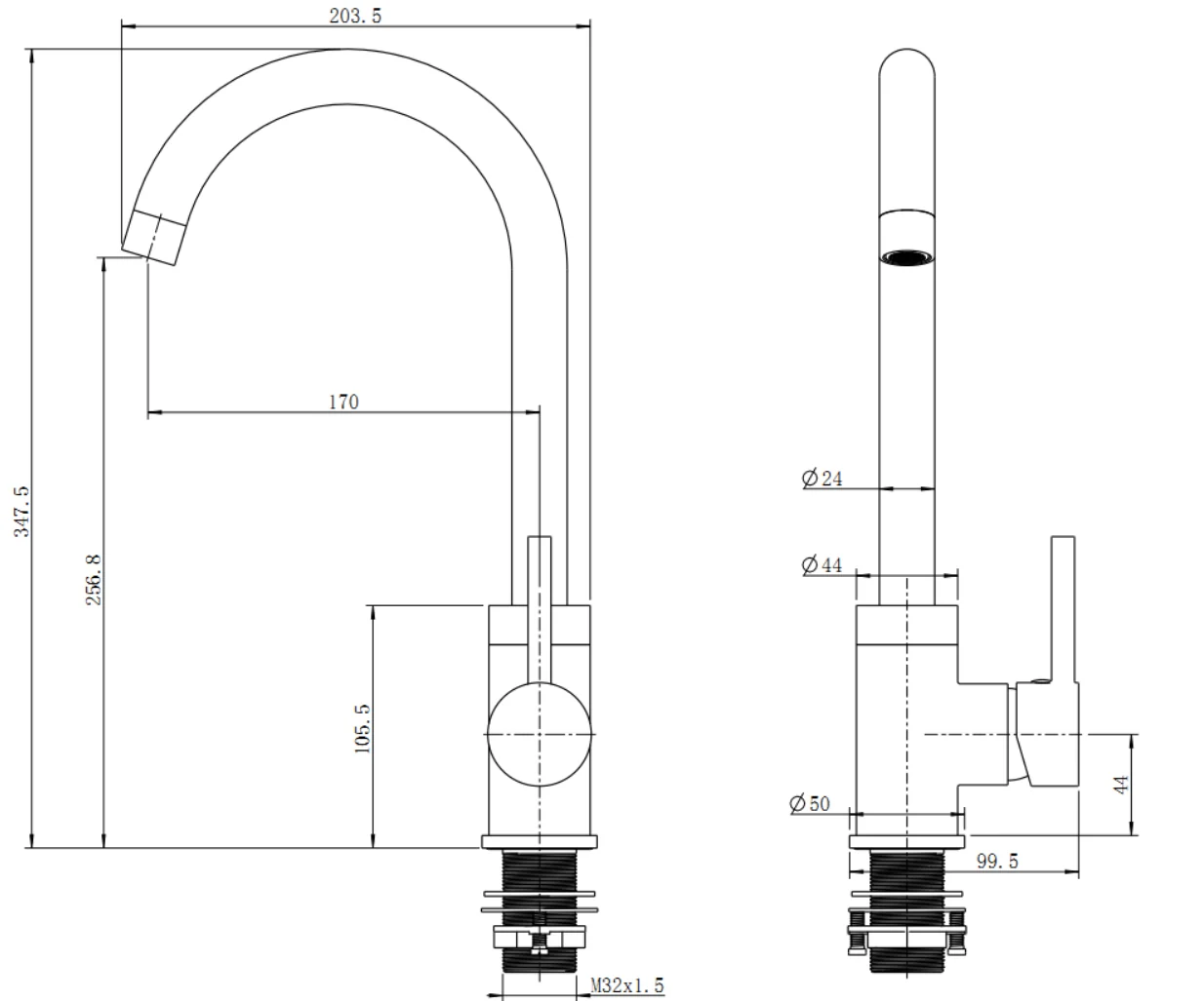 Light Brushed Brass Standard Kitchen Mixer-LBG1026.KM - Image 2