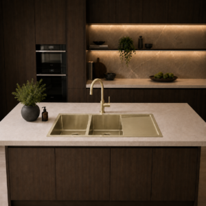 Atlas Handmade Double Bowl With Drainer Kitchen Sink in Brushed Gold
