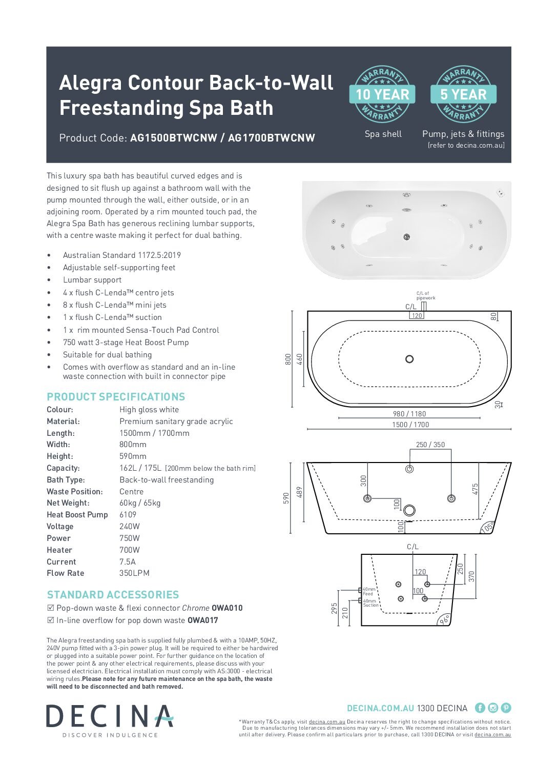 Alegra Contour Back-To-Wall Freestanding Bath- - Image 2