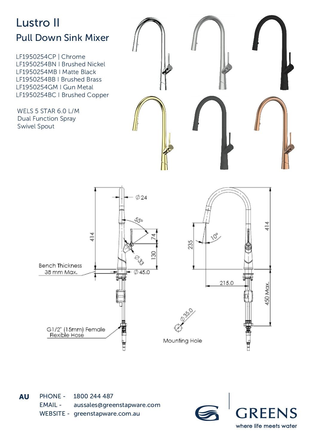 Lustro II Pull-Down Sink Mixer : LF1950254MB - Image 2