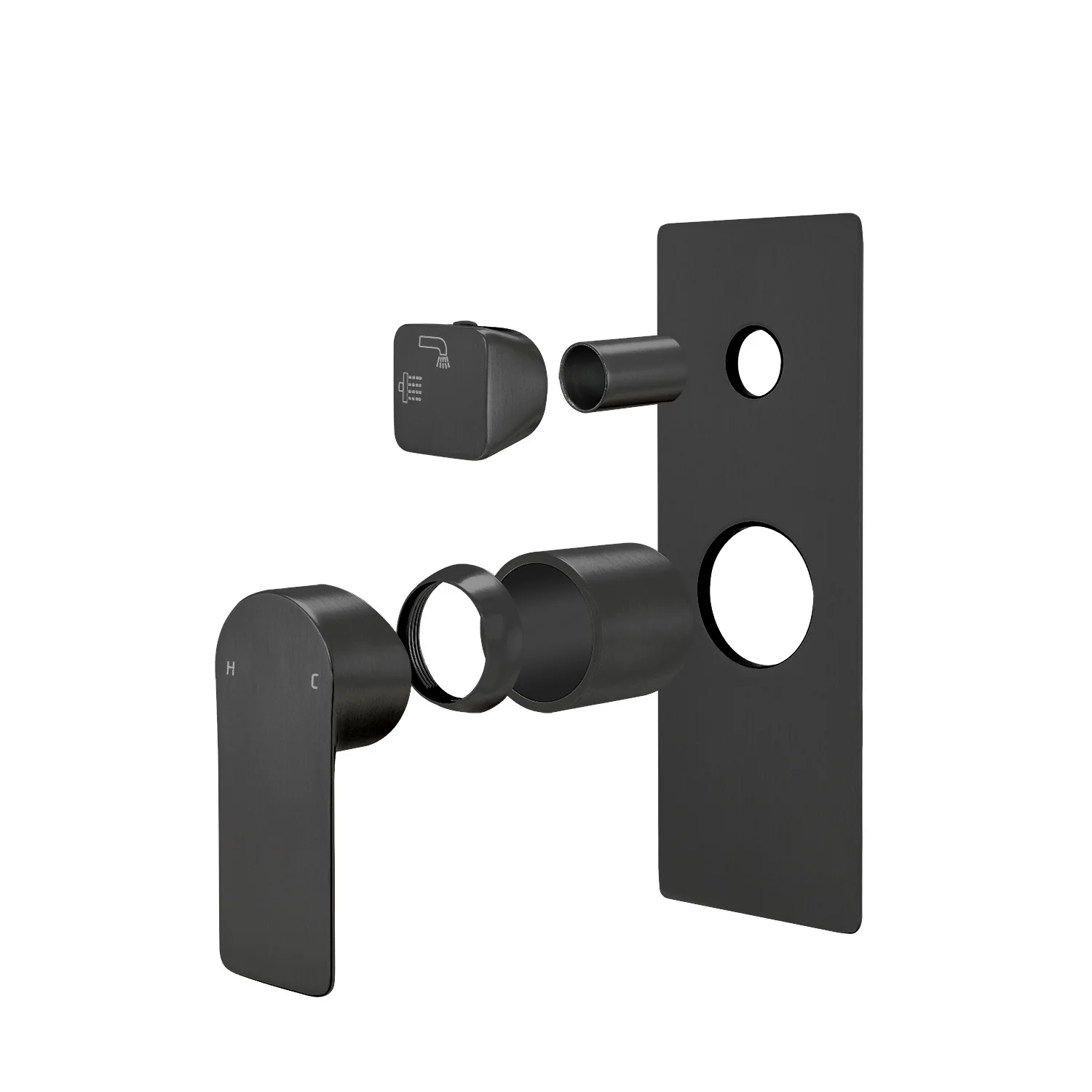 OVA Series Black Wall Mixer with Diverter Trim Kit(match CLPD)