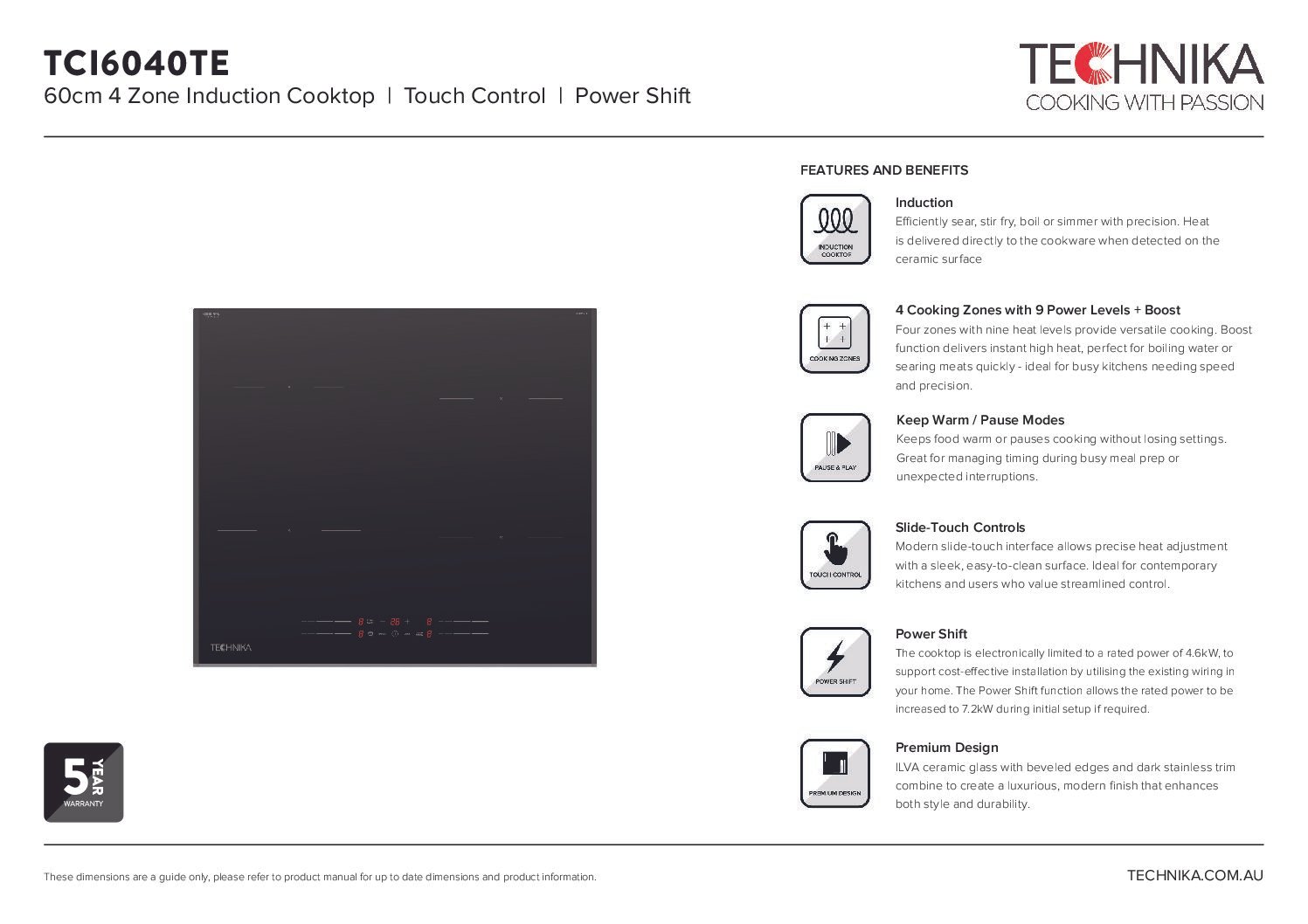 60cm 4 Zone Induction Cooktop Touch Control Power Shift -TCI6040TE - Image 2