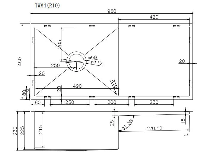 Gun Metal Grey Hand-made Single Bowl Kitchen Sink-TWM4B 960*450*230mm - Image 2