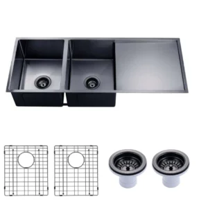 Gun Metal Grey 3mm Handmade Top/Undermount Double Bowls Kitchen Sink