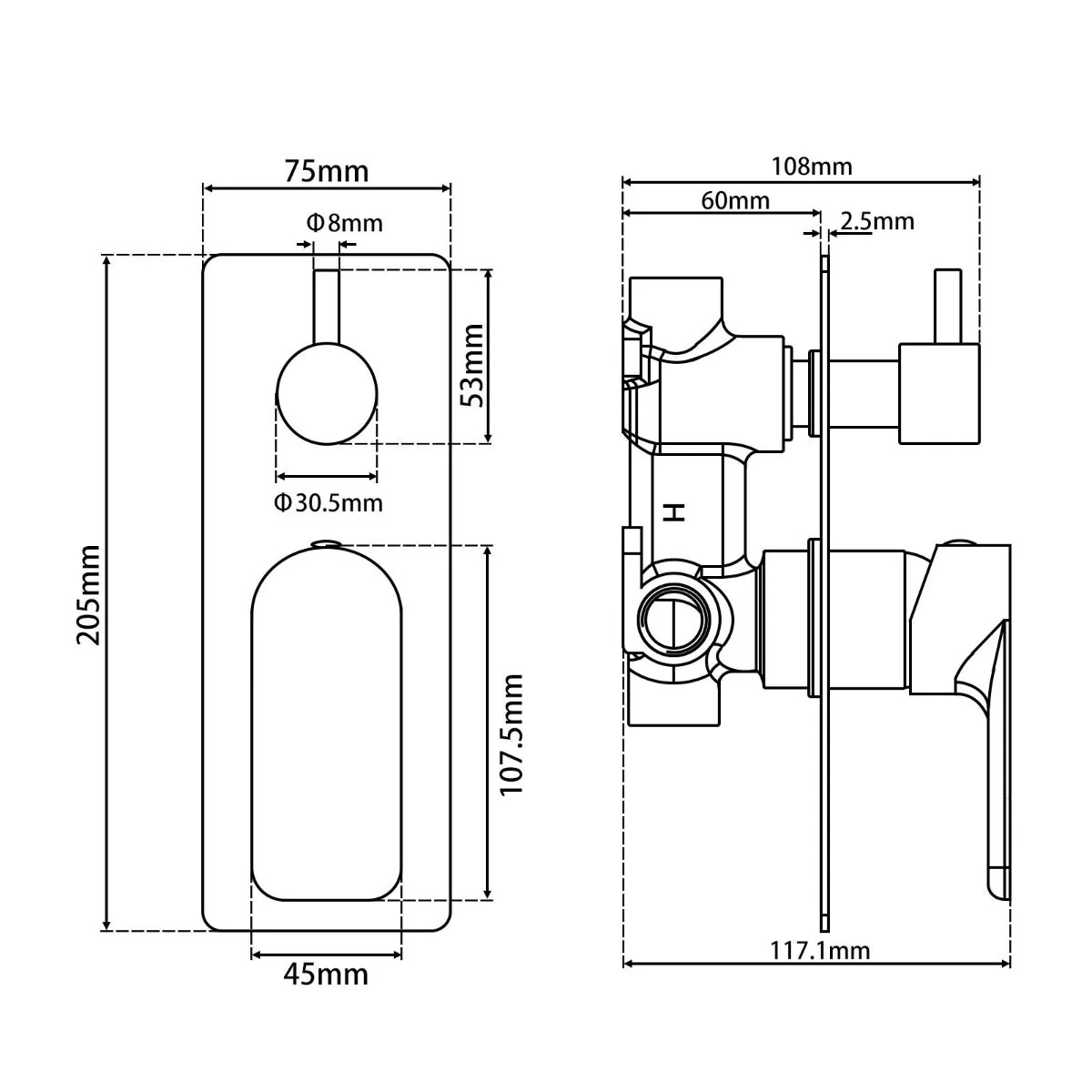 OVA Series Solid Brass Brushed Nickel Bath/Shower Wall Mixer with Diverter Wall Mounted(color up) - Image 2