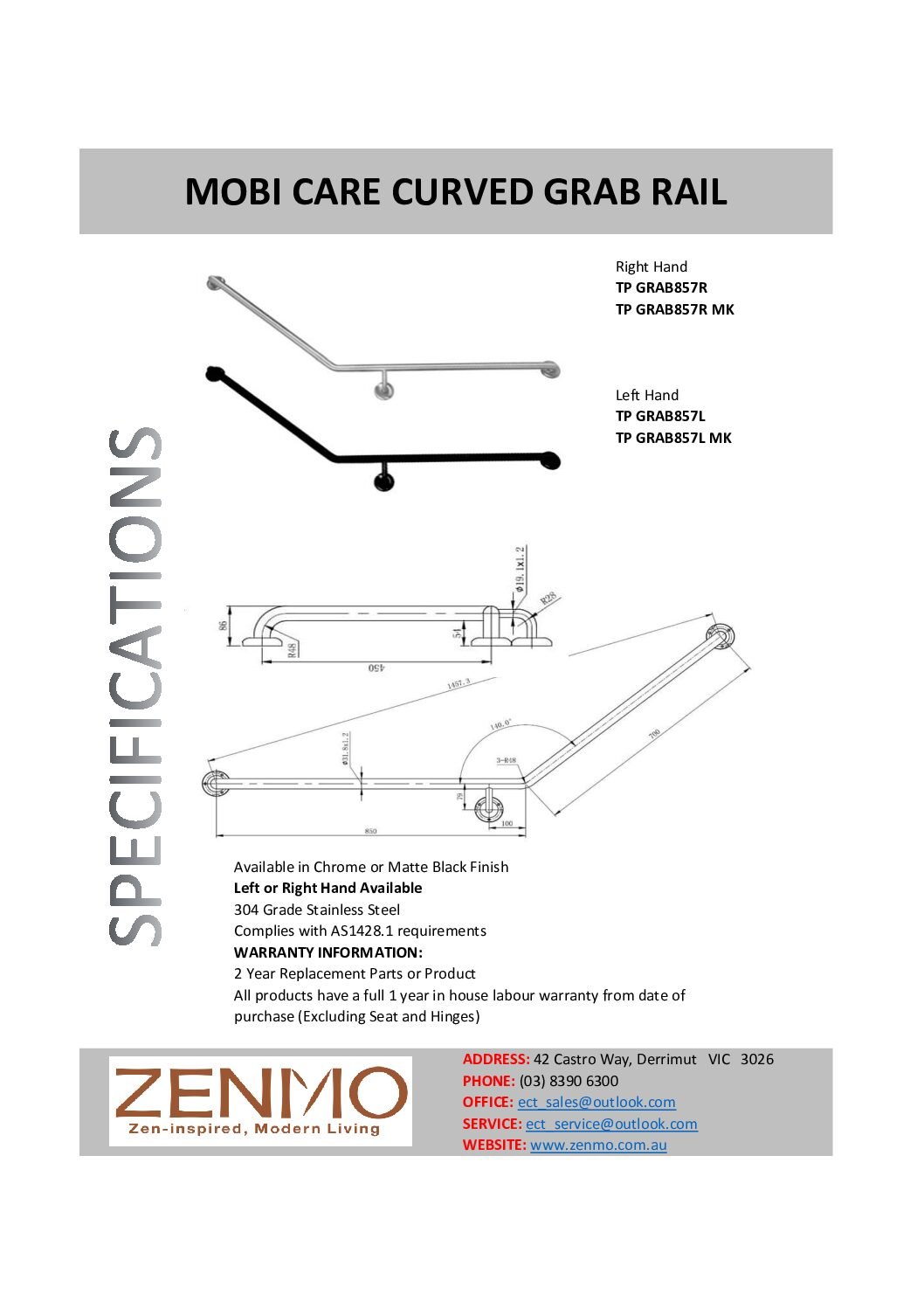 MOBI CARE Curved Grab Rail-TP GRAB857R - Image 2