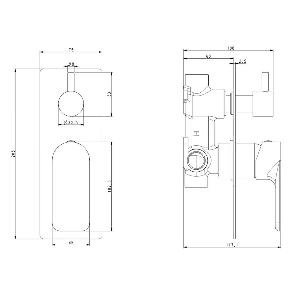 OVA Solid Brass Black Bath/Shower Wall Mixer with Diverter Wall Mounted(color up) - Image 2