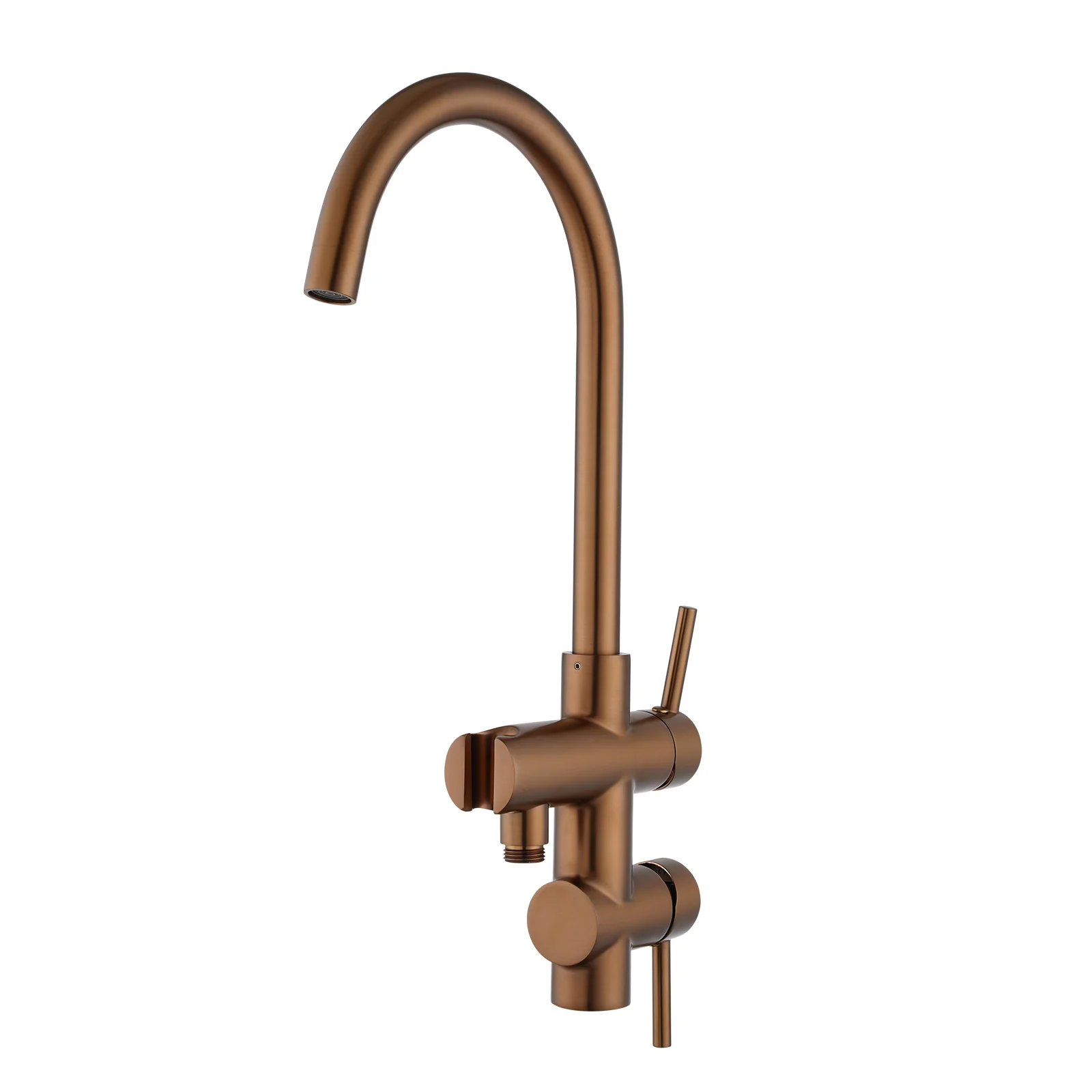 Round Brushed Copper Freestanding Bath Mixer With Handheld Shower - Image 2