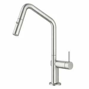 Gooseneck Angle Brushed Nickel Pull Out Kitchen Mixer