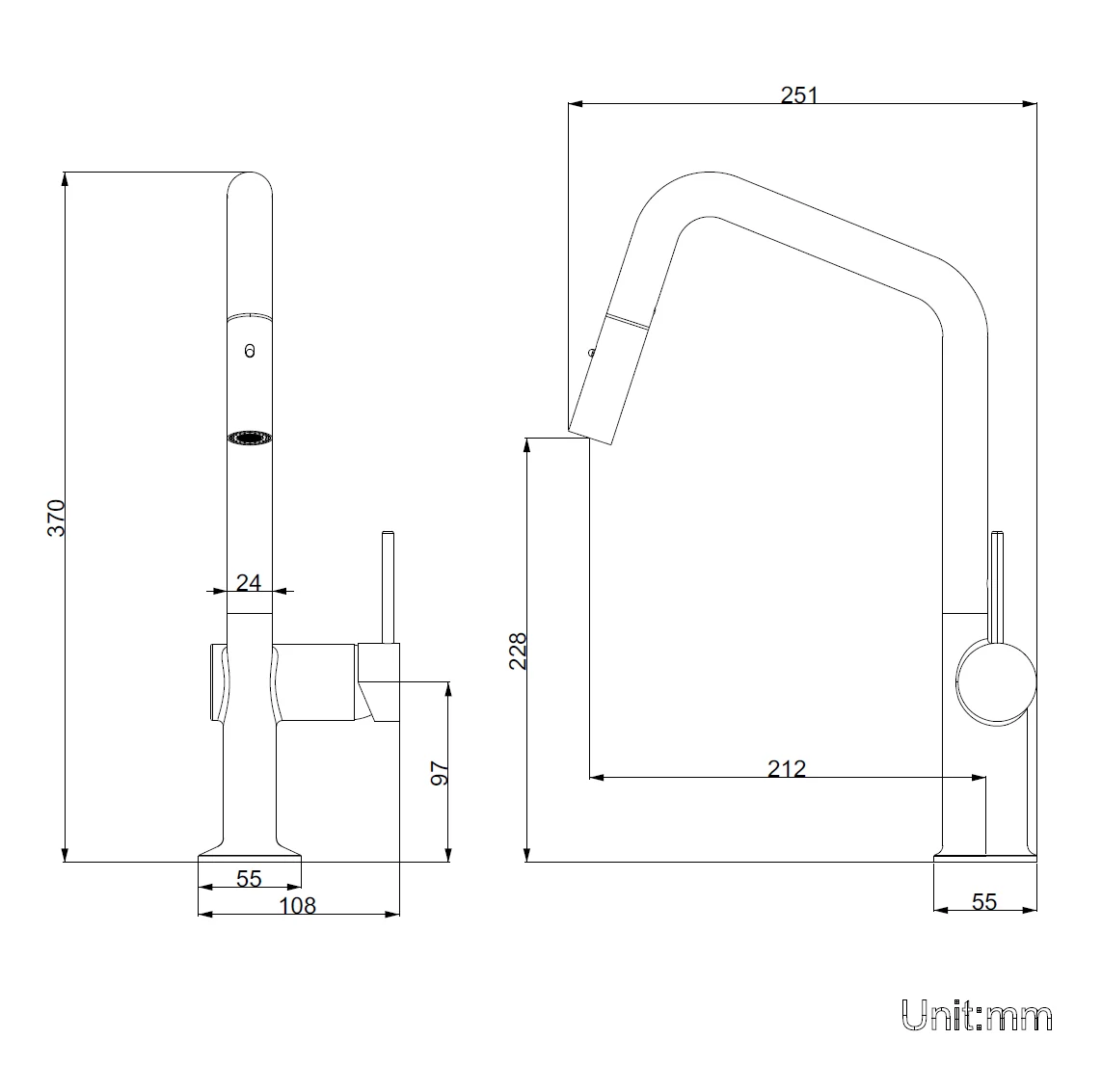 Gooseneck Angle Chrome Pull Out Kitchen Mixer - Image 2
